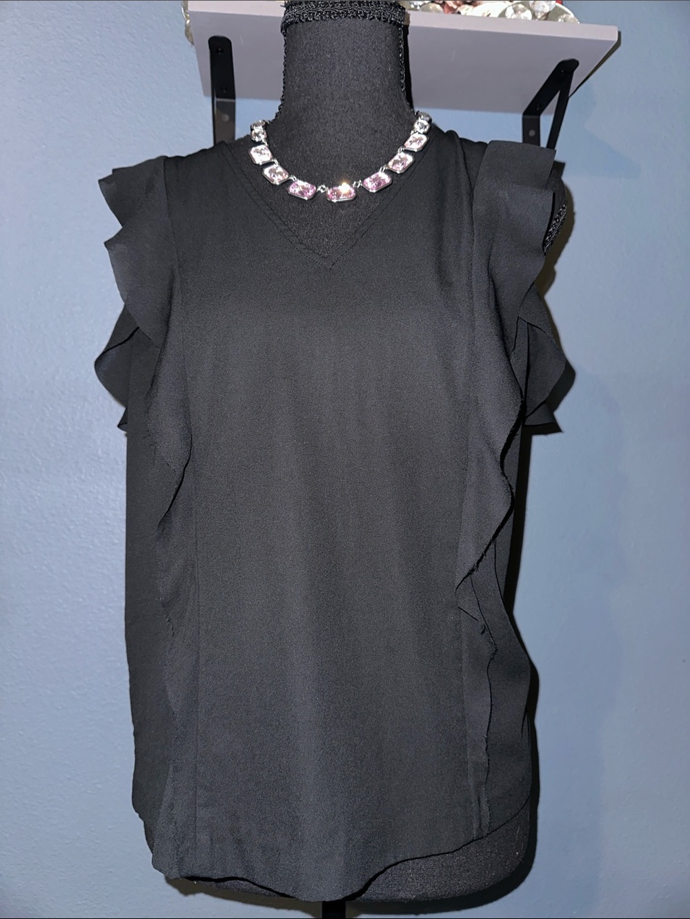 Ann Taylor Black Ruffle Sleeve Blouse